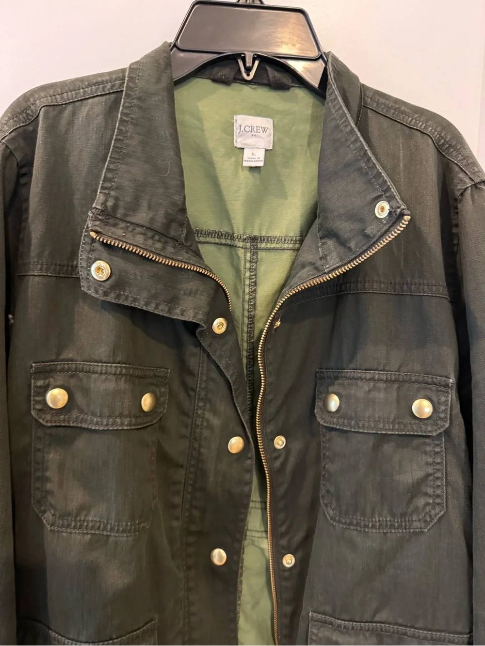 J. Crew Olive Green Utility Jacket with Brass Snaps